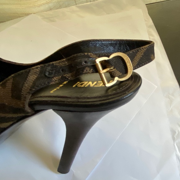 Fendi heels ankle strap 36.5 Italy open toe pumps monogram canvas clogs platform - Picture 10 of 10